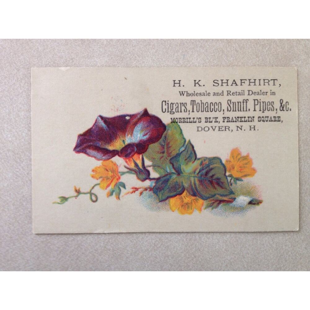 Antique Victorian Business Trade Card Dover NH Shafhirt Tobacco Snuff Pipes